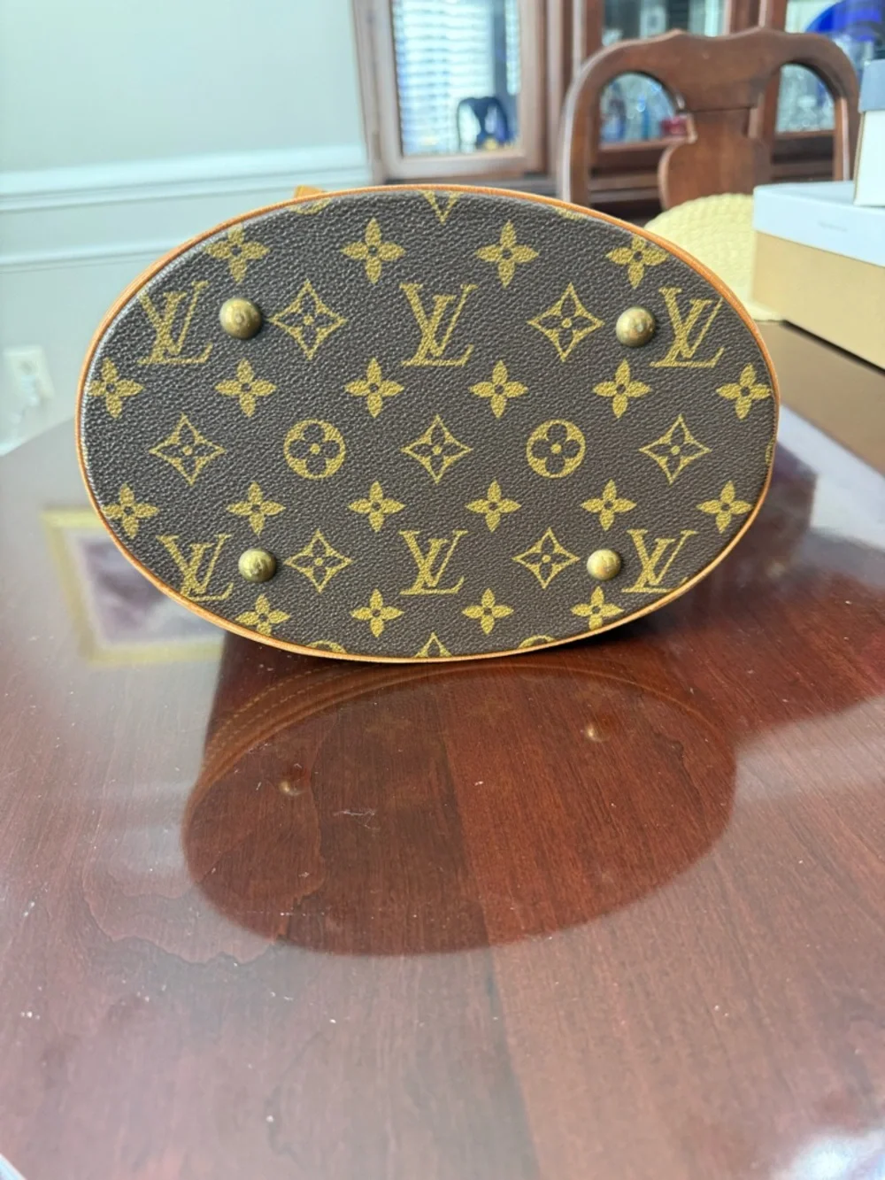 Louis Vuitton Monogram Canvas Mini Bucket Bag in Brown and Tan